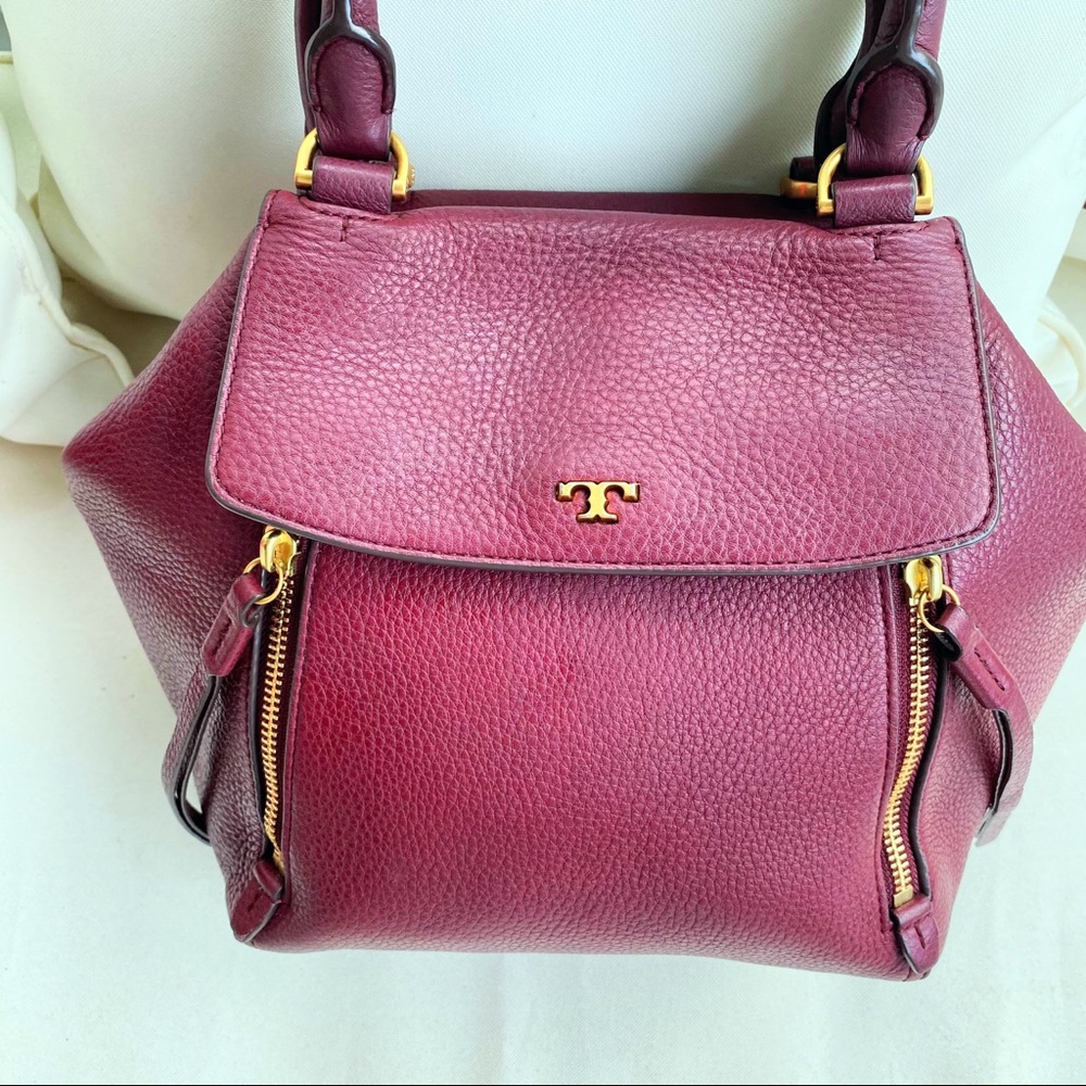 Tory Burch Claret Half Moon Satchel in Crimson EUC - Picture 7 of 16